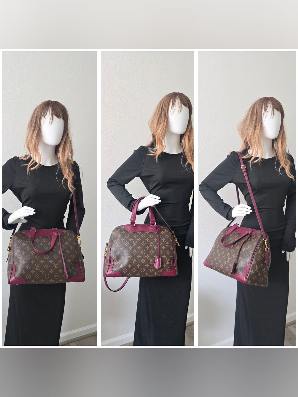 Auth Louis Vuitton Monogram Retiro NM Burgundy Tote Bag - Picture 3 of 11